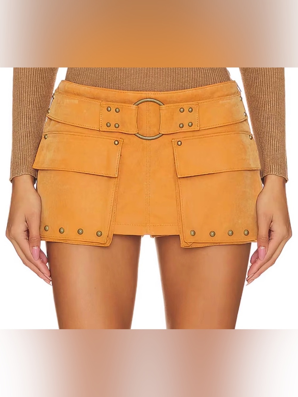 Free People We The Free X Revolve Vegan Suede Micro Mini Skort Dark Honey 0